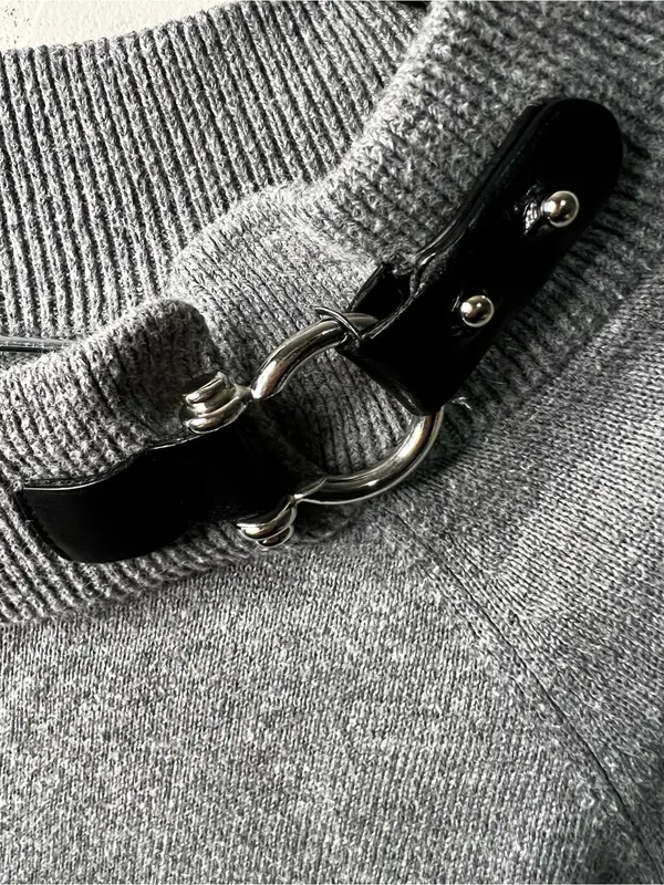 Lauren Ralph Lauren Gray Equestrian Horsebit Buckle Knit Sweater - Image 5