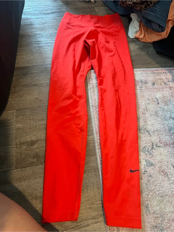 Nike Red Athletic Tights with Black Swoosh - Image 2