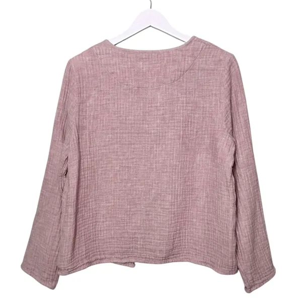 Tahari Linen Gauze Lightweight Jacket Top Mauve Pink Purple White Pockets Medium - Image 2