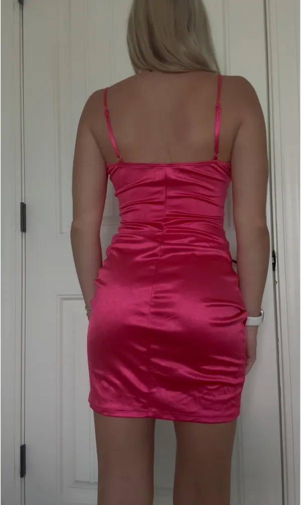 Honey and Rosie pink satin mini dress size small - Image 2