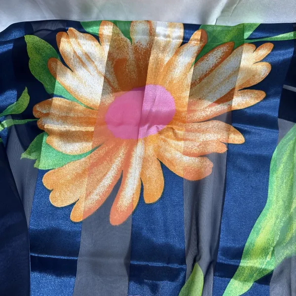 Women’s Blue Floral Scarf 40” X 40” Vibrant Sheer Drape Pokyester - Image 6