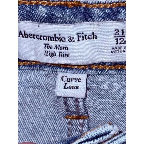 Abercrombie & Fitch Curve Love Mom High Rise Blue Denim Jeans Womens Size 31 12 - Image 4