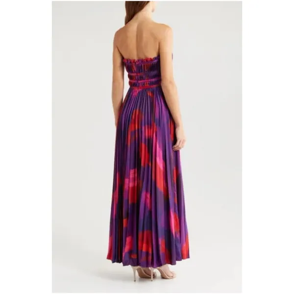 HUTCH Sabina Floral Tiered Plissé Gown in Purple Brushstroke Size US 6 - Image 3