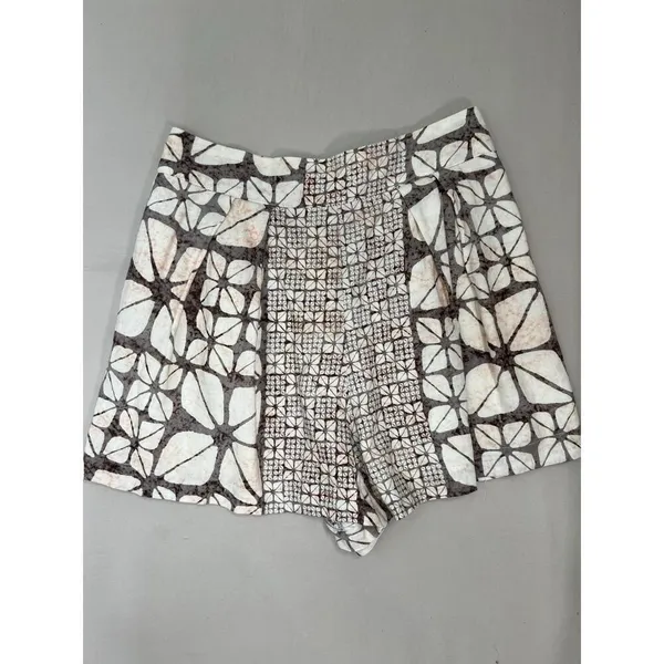 Karlie Shorts Womens Size Large Brown Beige High Waisted Pleated Batik Boho - Image 9