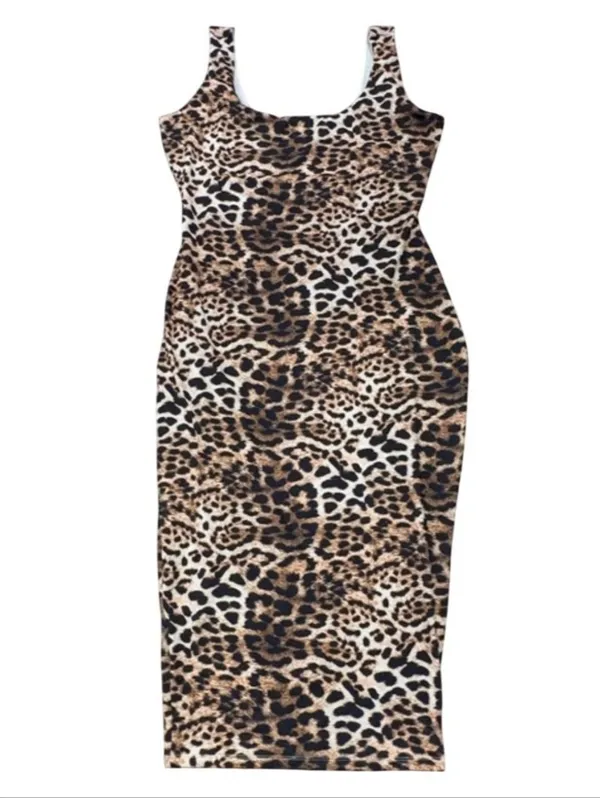 Naked Wardrobe Leopard Midi Sculpt Dress Shapewear Plus Size 1x Brown - Image 3