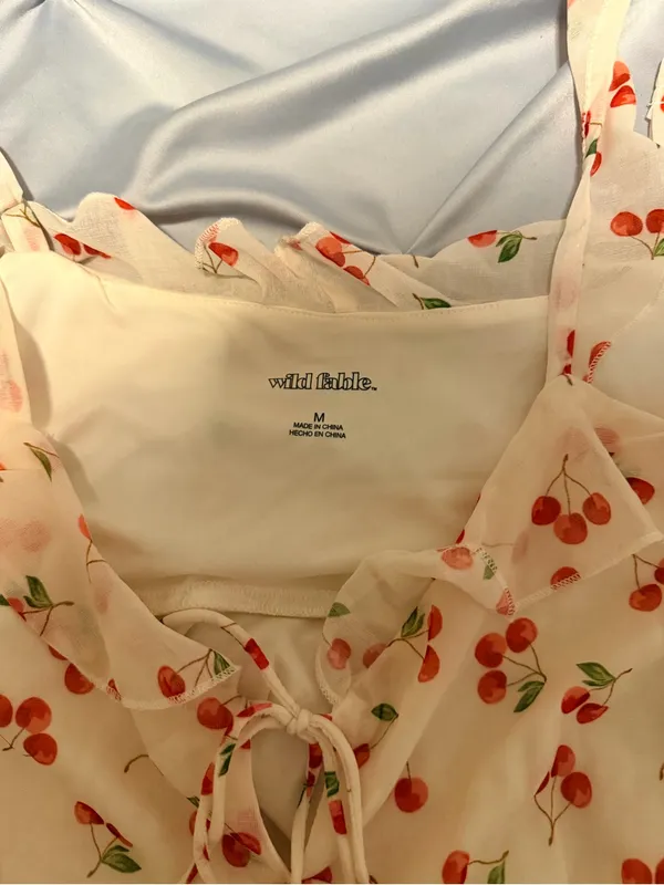 wild fable White Cherry-Print Tie-Front Tank Top - Image 2