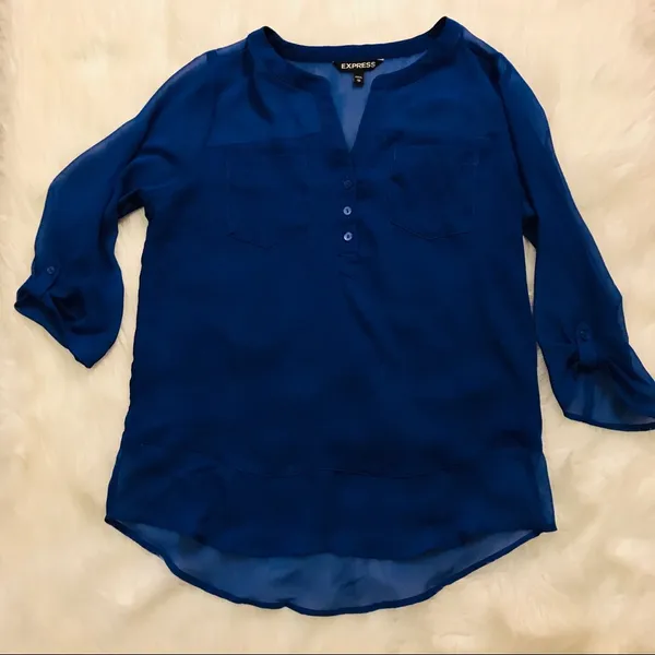 Express sheer blouse royal blue size XS - Image 2
