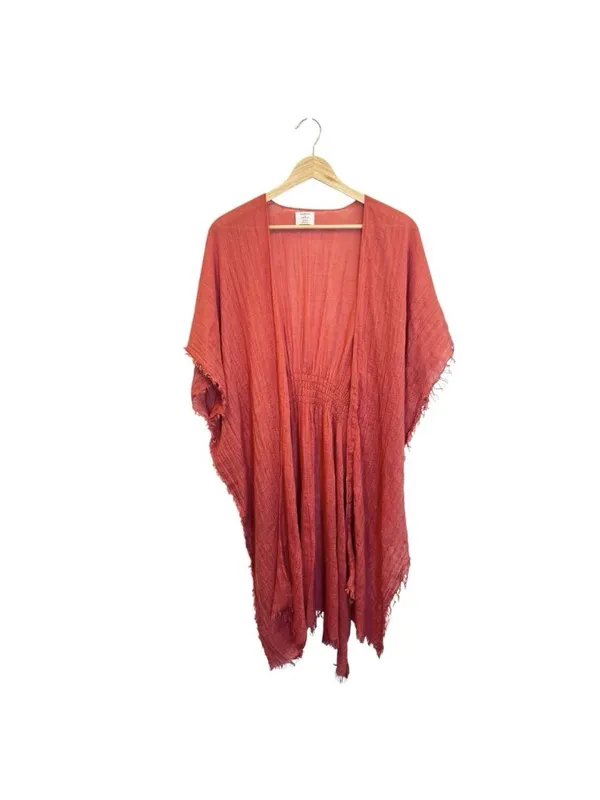 Melrose & Market Beach Cover Up Kimono One Size Rust Color Boho Fringe NWT - Image 2
