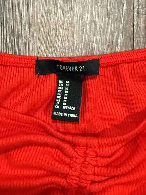 Forever 21 Red Ruched Off-Shoulder Crop Top - Image 3