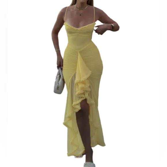 💛TIANMI Mesh Slip Ruffle Maxi Dress💛 ~M NWT - Image 15