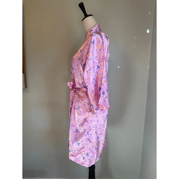 Jammilicious Pink Celestial Satin Robe Moon Star Planet M y2k whimsigoth retro b - Image 3