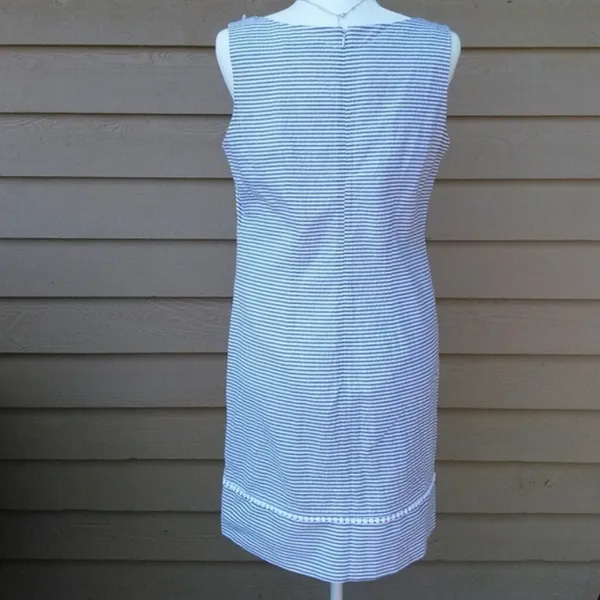 Eliza J Shift Dress Seersucker Stripe Crochet 12P - Image 7