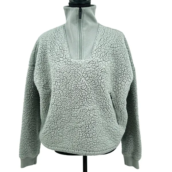Backcountry Sherpa Fleece‎ Quarter Zip Pullover Sage Gray Medium Gorpcore Cozy - Image 2