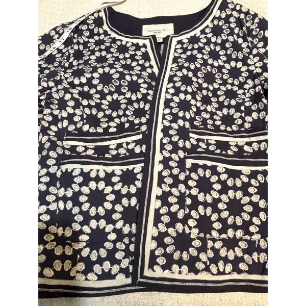 Madison Hill NY Embroidered Cotton Open Front Blazer Jacket Shacket Navy Size 6 - Image 12