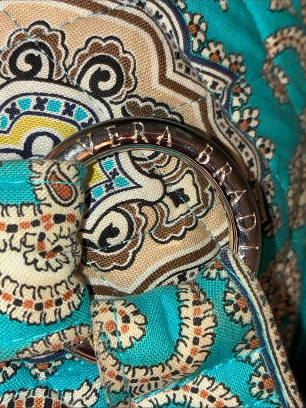 Vera Bradley Totally Turquoise Teal & Brown Tote Bag Shoulder Bag - Image 6
