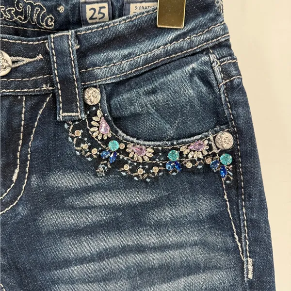 MISS ME Signature Skinny‎ Crop Colorful Jewel Embellished Jeans Size 25 - Image 7