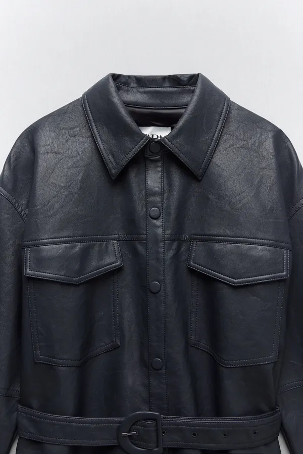ZARA Limited Edition Faux Leather Shirt Jacket - Image 4