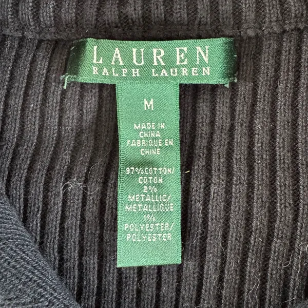 Lauren Ralph Lauren Black Gold Striped Mockneck Cotton Sweater Metallic Medium - Image 4