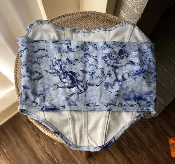Blue Graphic Tube Corset Top (S) - Image 2