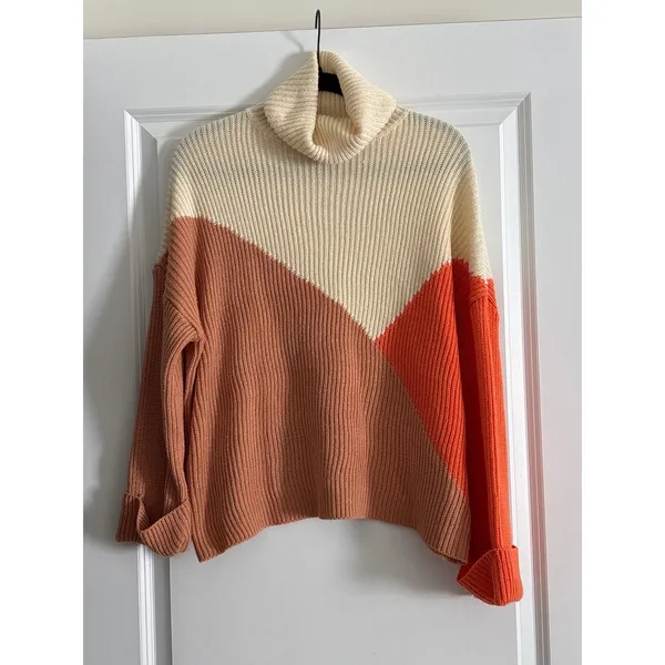 Pink Lily Colorblock Turtleneck Ribbed Knit‎ Sweater Small - Image 2