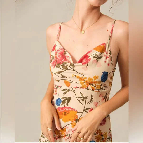 RIHOAS The Cowl Neck floral peony Midi Dress lightweight flowy M - Image 2