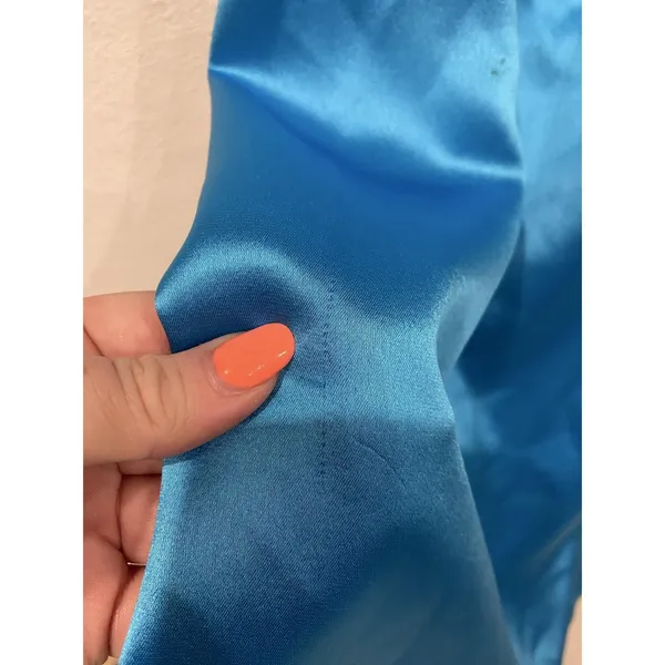 Retrofête Dress Womens Medium Blue Satin Cowl Neck Slip Mini Smocked Party - Image 6