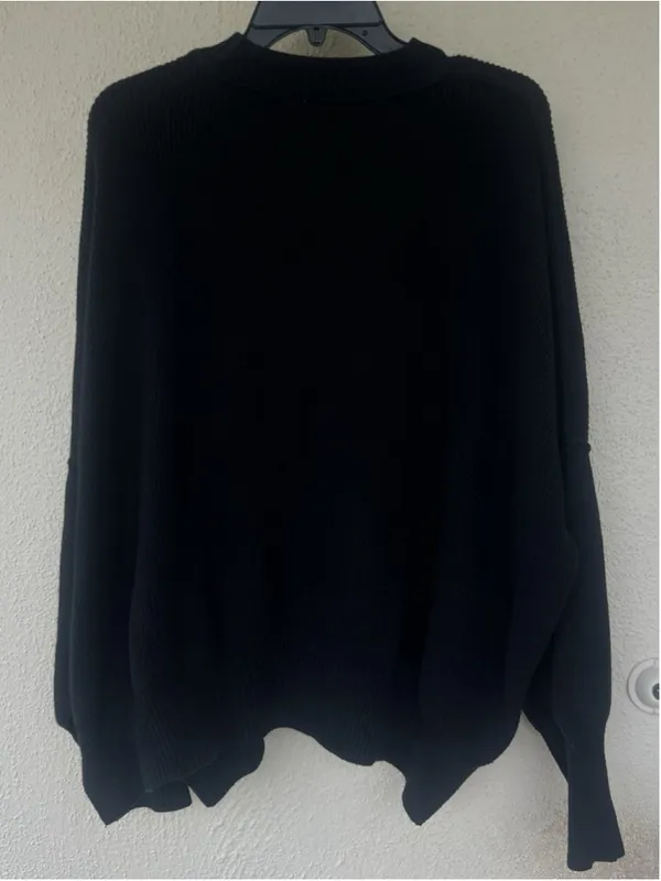 Free People Black Ribbed Oversized Sweater Slouchy Crewneck Boho Chunky Knit - Image 3