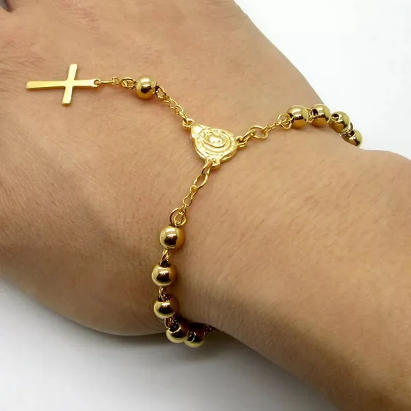 Stainless Steel Cross Pendant Bead Bracelet - Image 6