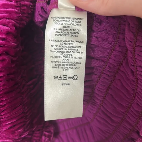 Anthropologie Smocked Velvet Puff Sleeve Pink Magenta Square Neck Blouse Small - Image 7