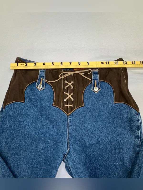Lawman Western Jeans Sz 7 Lace Up Fly Pleather Inserts Bare Back High Rise Vtg - Image 10