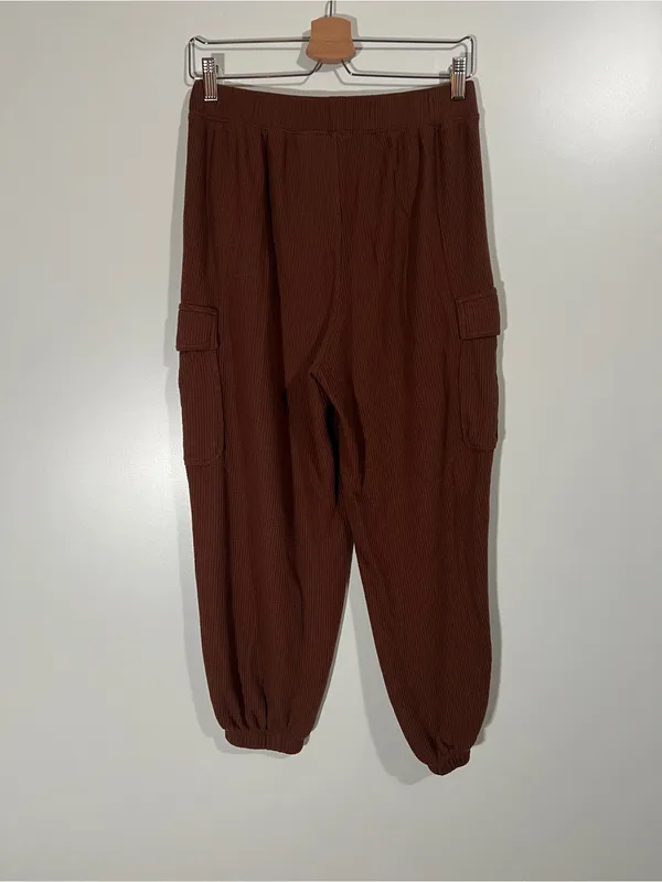 Aerie Waffle Joggers Cargo Pockets Brown Size Medium Loungewear - Image 4