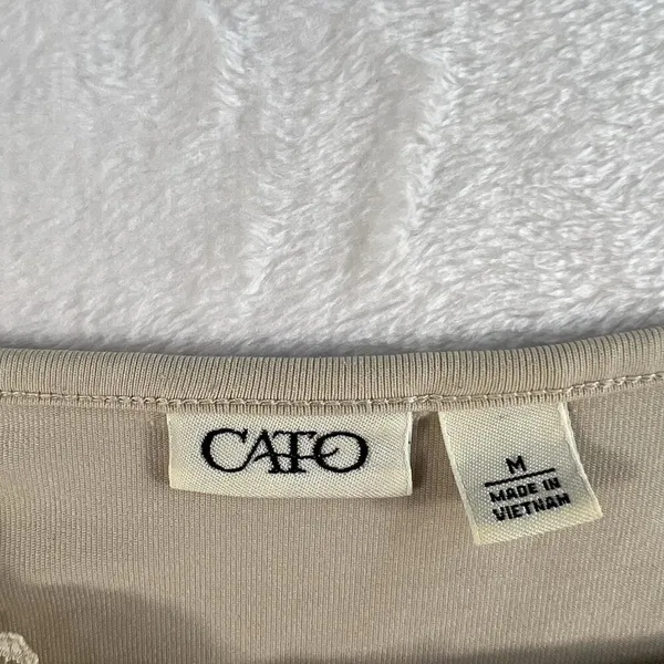 Cato Y2K Vintage Sz M Beige Cami Tank Top Lace Neck Bottom Trim Boho‎ Whimsy Coquette - Image 6