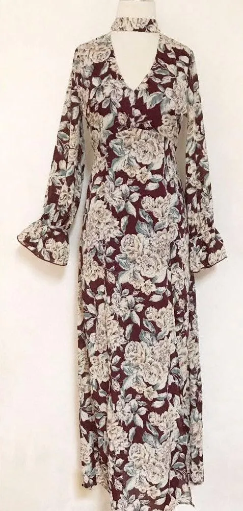Honey Belle Choker Floral Retro Slit Maxi Dress - Image 5