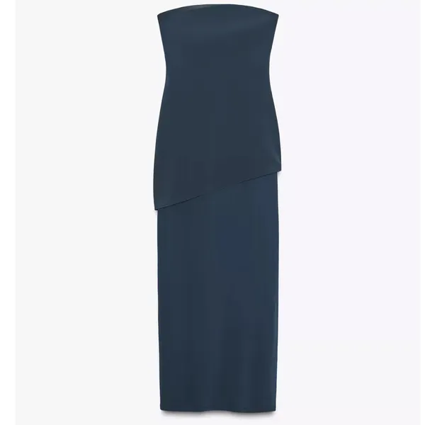 Zara NWT navy blue drop waist combination midi dress - Image 7