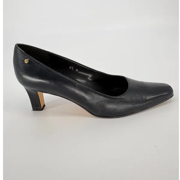 Vintage Etienne Aigner Pumps Womens 8.5 Black Leather Smart Kitten‎ Heel Spain - Image 2