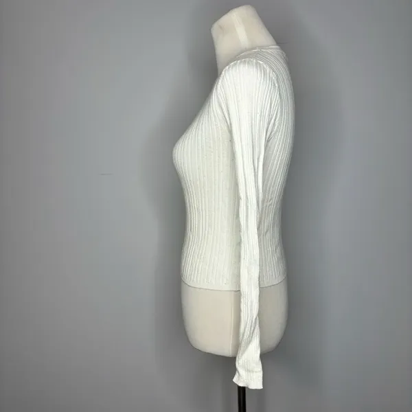 Forever 21- White Ribbed Long Sleeve Top - Image 3