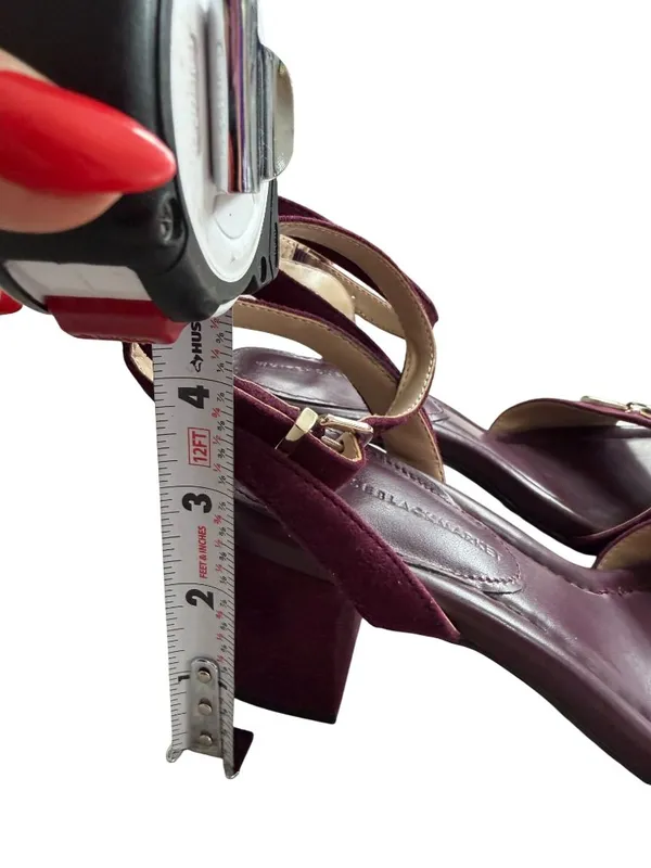 WHITE HOUSE BLACK MARKET Burgundy Suede Ankle Strap Sandals Heels Size 6.5 - Image 4