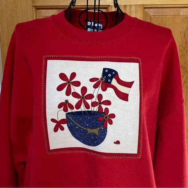 Retro Jerzees Patriotic Grandma Sweatshirt Red White & Blue Size Large - Image 2