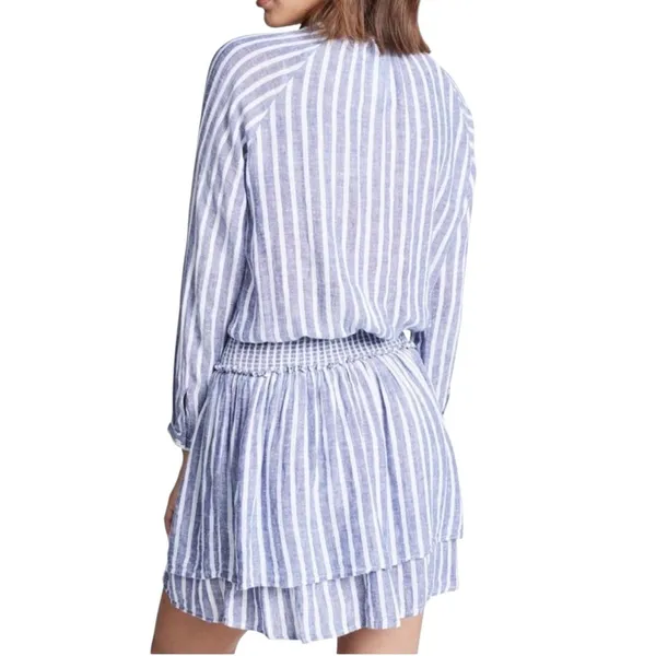 Rails Jasmine Parisian Blue Striped Linen Blend‎ Smocked Mini Dress Womens XS - Image 2