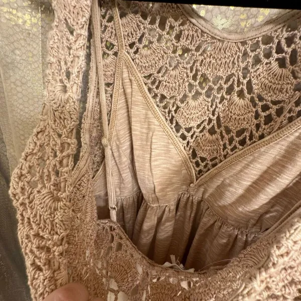 Aerie Tan Koko Brown Boho Crochet Knit Maxi Dress Medium NWT - Image 5