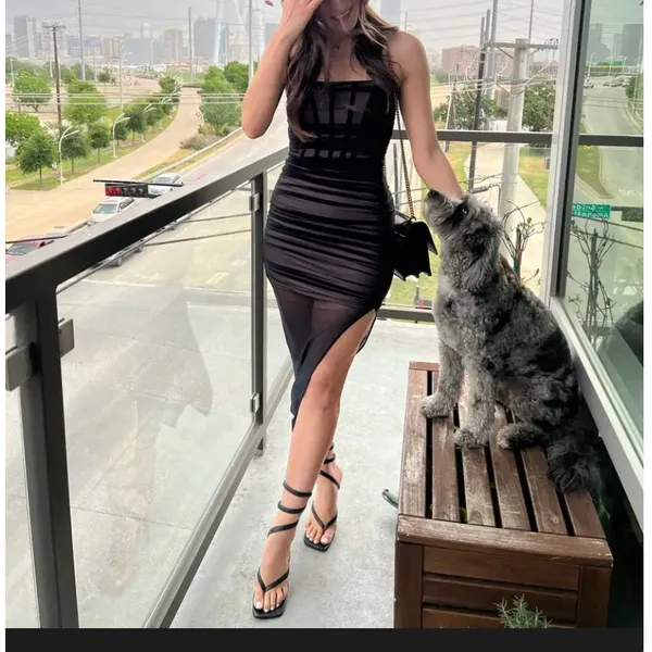 Nookie Black Mesh Ruched Maxi Dress XS Bustier Slimming Bodycon Designer $380 - Image 13