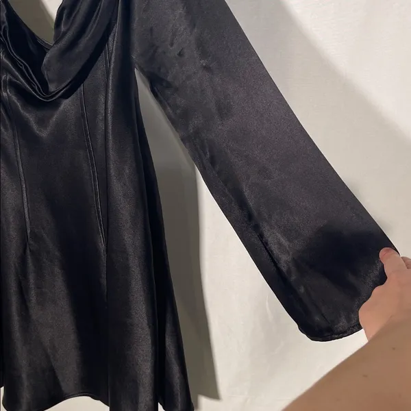 Meshki Womens Black Satin Mini Dress One Sleeve Medium - Image 2