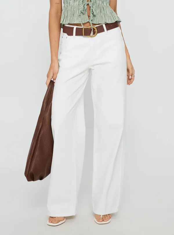Princess Polly Serenitia Mid Rise Straight Leg Relaxed Jeans White Wash - Image 2