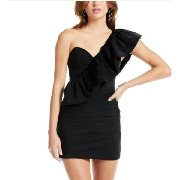 NWT Katie May Take Flight Ruffled One Shouldered Mini Dress Black size Small‎ - Image 11