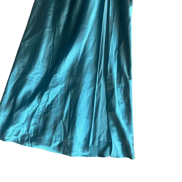Birdy Grey Mia Shiny Satin Dress Gown Sea Glass High Slit Small Women's NWT - Image 4