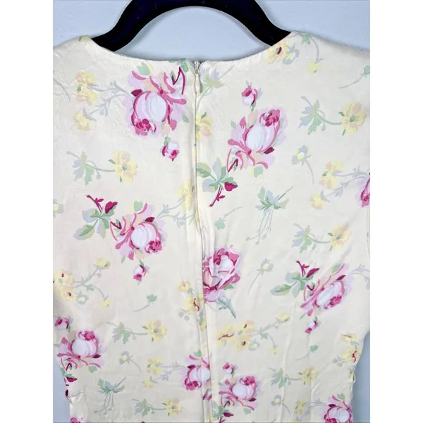 Zara Medium Dress Womens Floral Short Sleeve 90s Style‎ Yellow Pink Roses Lined - Image 7
