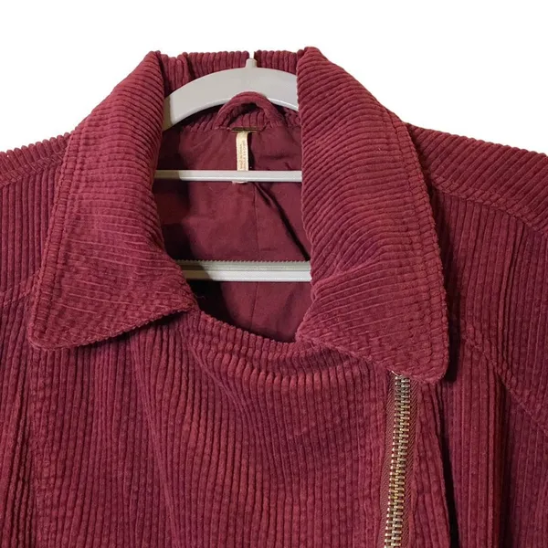 Free People Women's‎ Red Slouchy Dolman Corduroy Moto Jacket Size M - Image 9