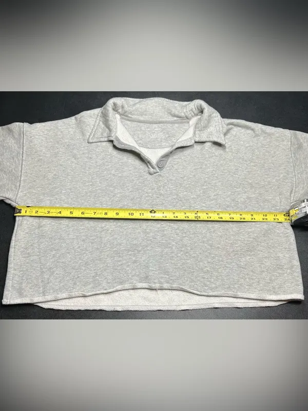 Aerie Size S Grey Cropped Henley Polo Sweatshirt - Image 5