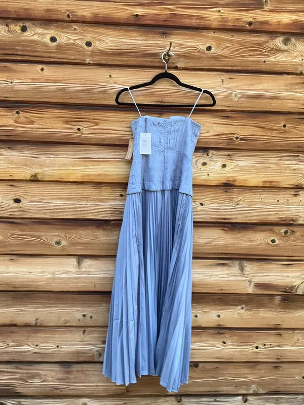 O.p.t. Few Moda Blue Size 2 ADA Pleated Strapless Midi Dress - Image 11