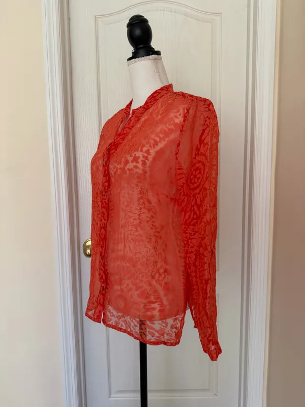 Choices Vtg Women's Floral Red Blouse, Sz L - Image 5